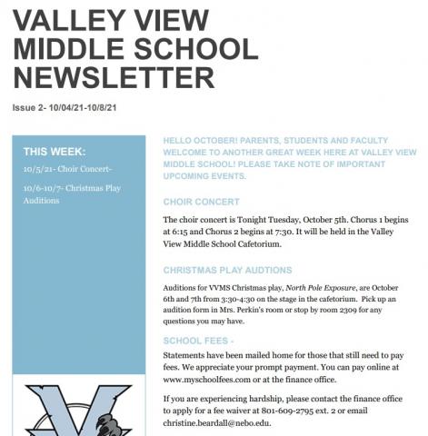 Image of the first page of the newsletter