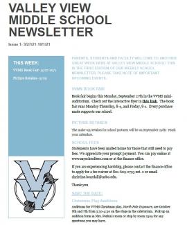 Image Of first page VVMS newsletter